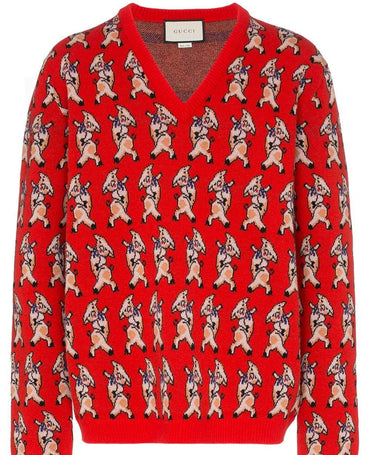 Gucci Wool Pig Print Sweater